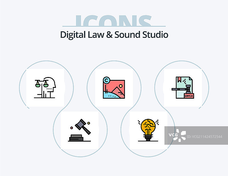 数字法律与录音棚线性填充图标图片素材
