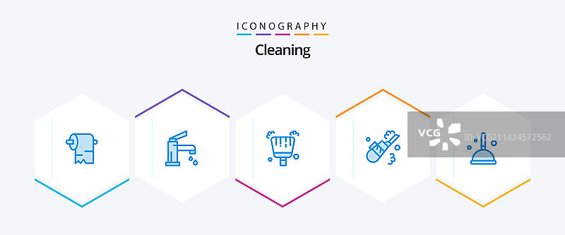 25个蓝色清洁图标包，含拖把扫帚图片素材