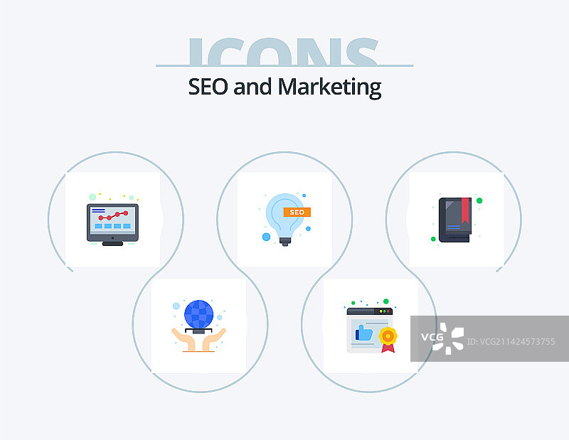 SEO扁平图标包，含书签设计图片素材
