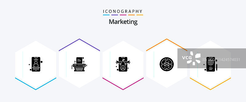 包含地球邮件的营销25个字形图标包图片素材
