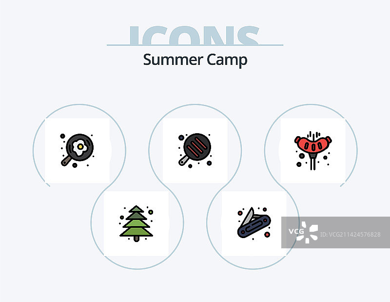 夏令营线性填充图标包，5个图标设计图片素材