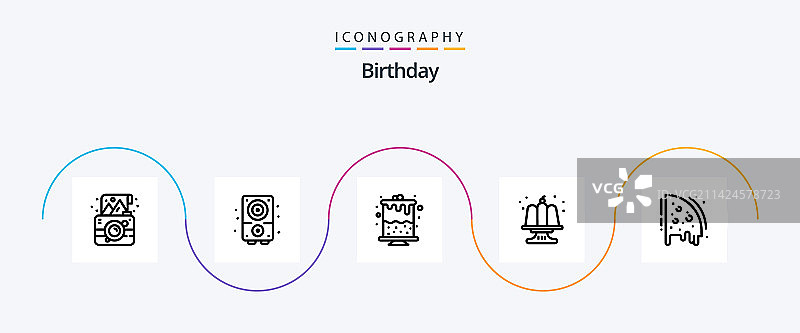 生日线性图标包，包含披萨派对图片素材