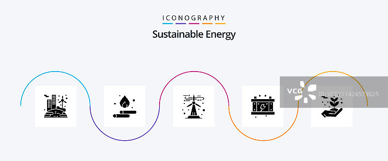 可持续能源字形图标合集，包含5个图标图片素材