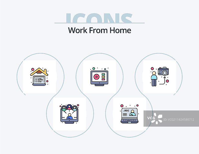 居家办公线性填充图标包（5个图标）图片素材