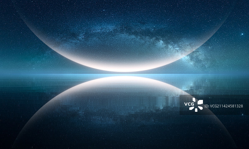 星空银河下的地球-科技概念抽象蓝色背景图-互联网大数据发光未来背景-蓝色星空银河背景图片素材