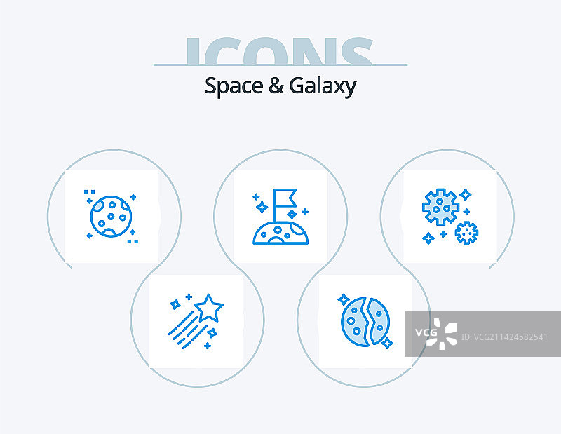 太空和星系蓝色图标包，5个图标设计图片素材