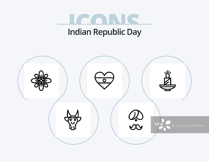 印度共和国日线条图标包5个设计图片素材