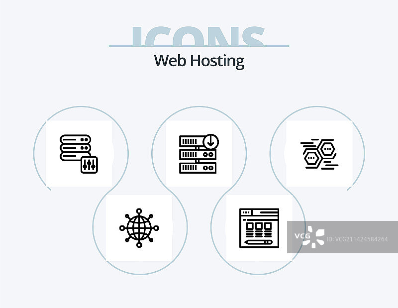 Web托管线性图标包，服务器设计图片素材