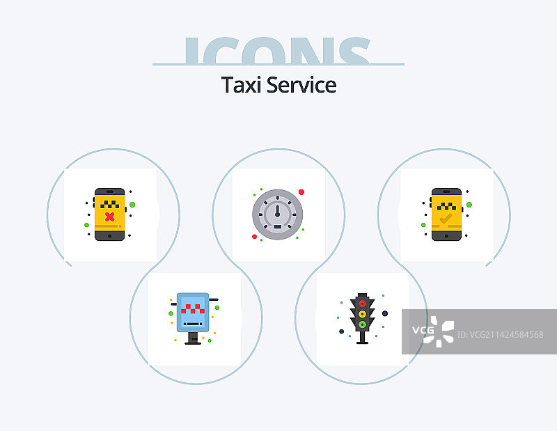 出租车服务扁平图标合集（5个手机应用图标设计）图片素材