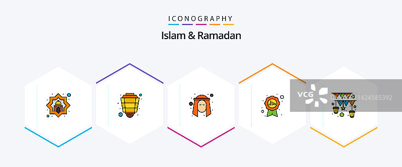 伊斯兰教与斋月25个填充线条图标包图片素材