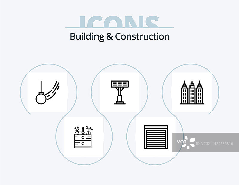 建筑施工线性图标包（5个图标）图片素材