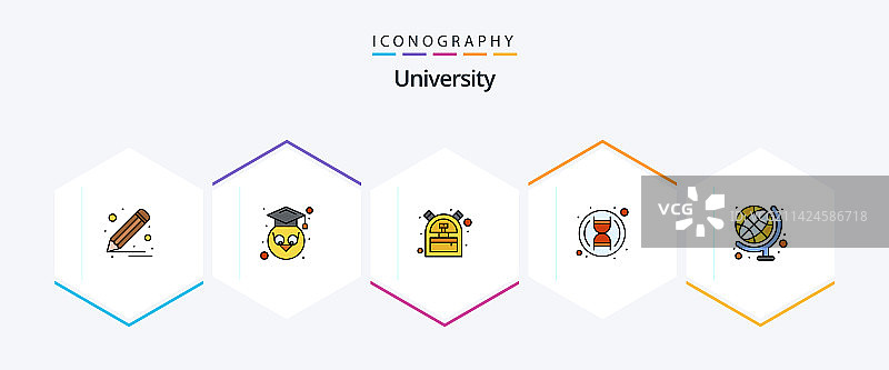 大学25个填充线条图标包，包括图片素材