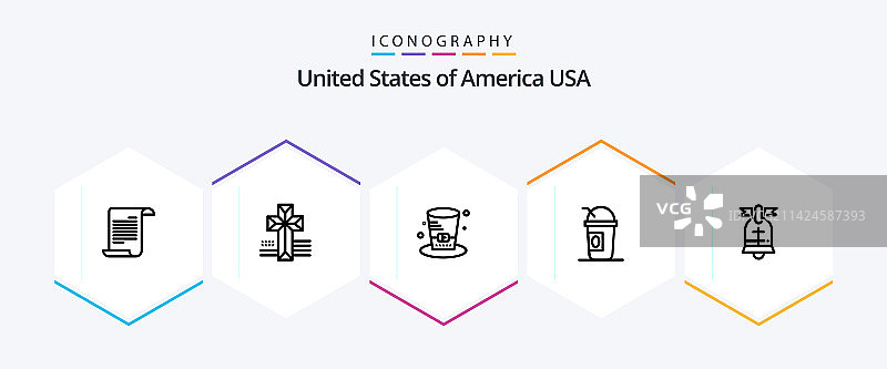 美国25个线条图标包（含美式棒球帽）图片素材