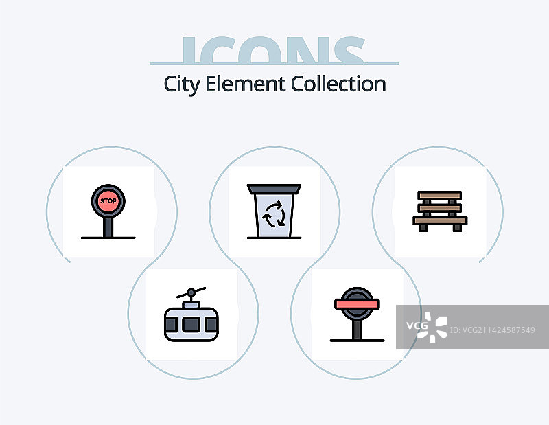 城市元素线性填充风格5图标包图片素材