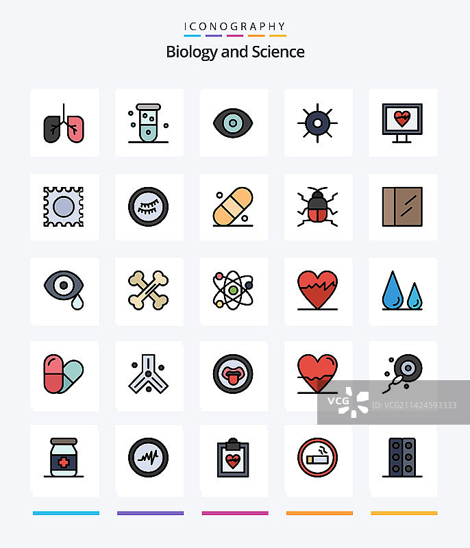 创意生物学线性填充图标包（25个）图片素材
