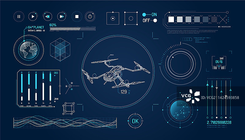 关于无人机的信息图元素组合图片素材