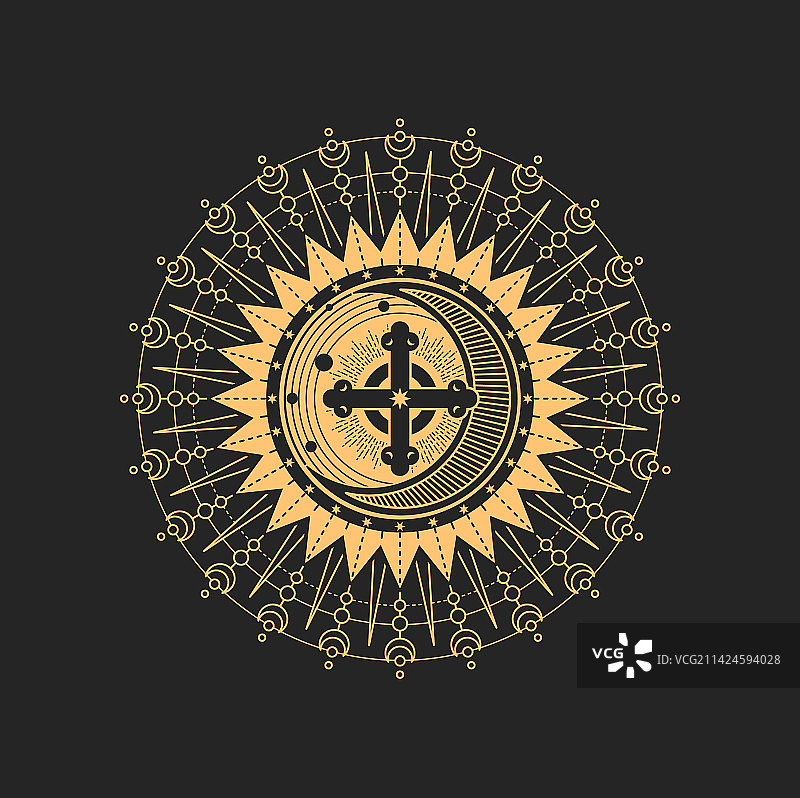 太阳中强大的十字神秘符号图片素材