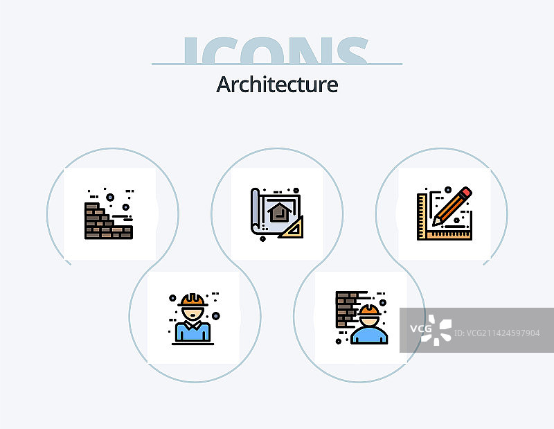 建筑线条填充图标包5个图标设计图片素材