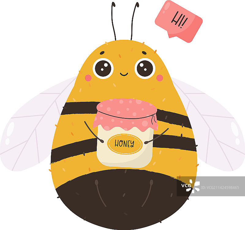 卡通可爱蜜蜂抱着一罐蜂蜜图片素材
