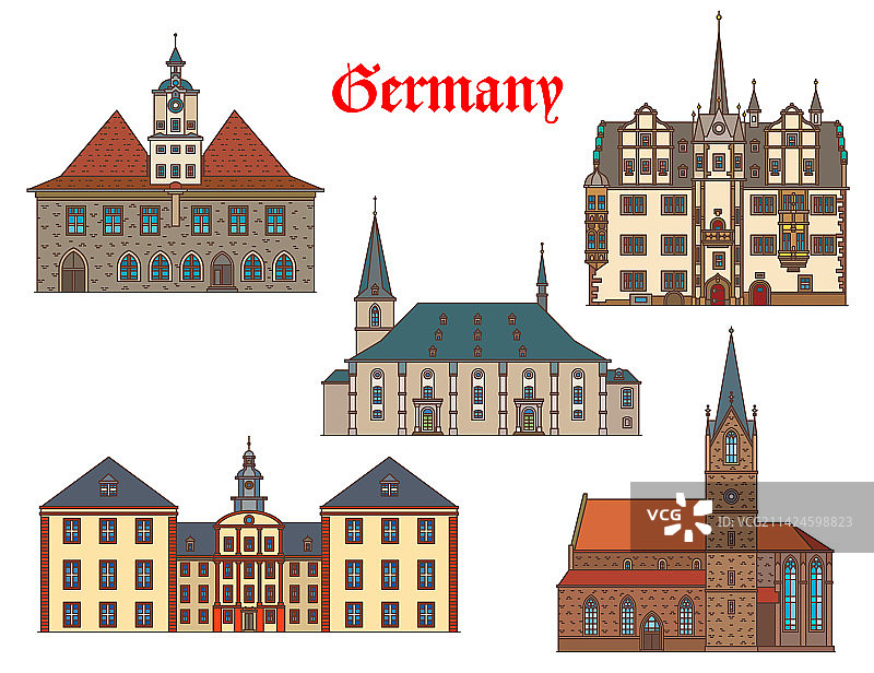 德国耶拿、埃尔福特和萨尔费尔德的建筑物图片素材