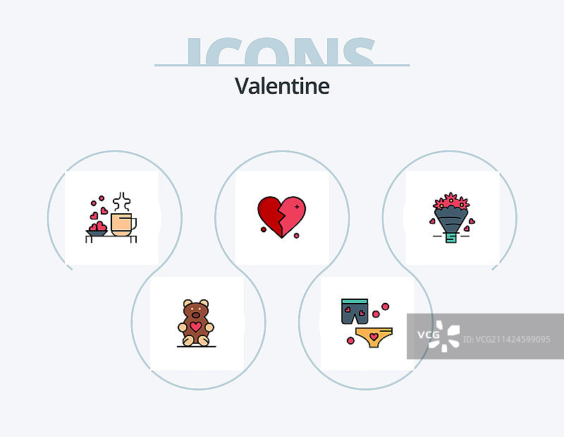 情人节线性填充图标包5个图标设计图片素材