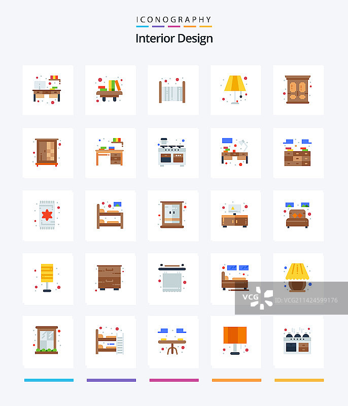 创意室内设计扁平风格图标包图片素材