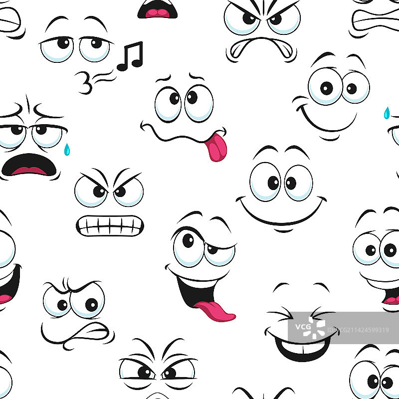 卡通滑稽的表情符号无缝图案图片素材