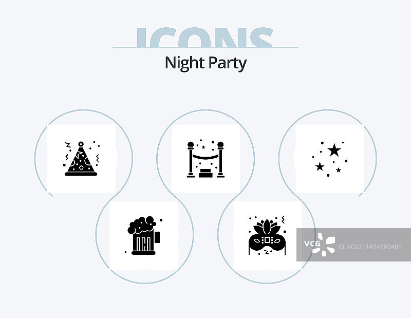 夜间派对字形图标包5个图标设计图片素材