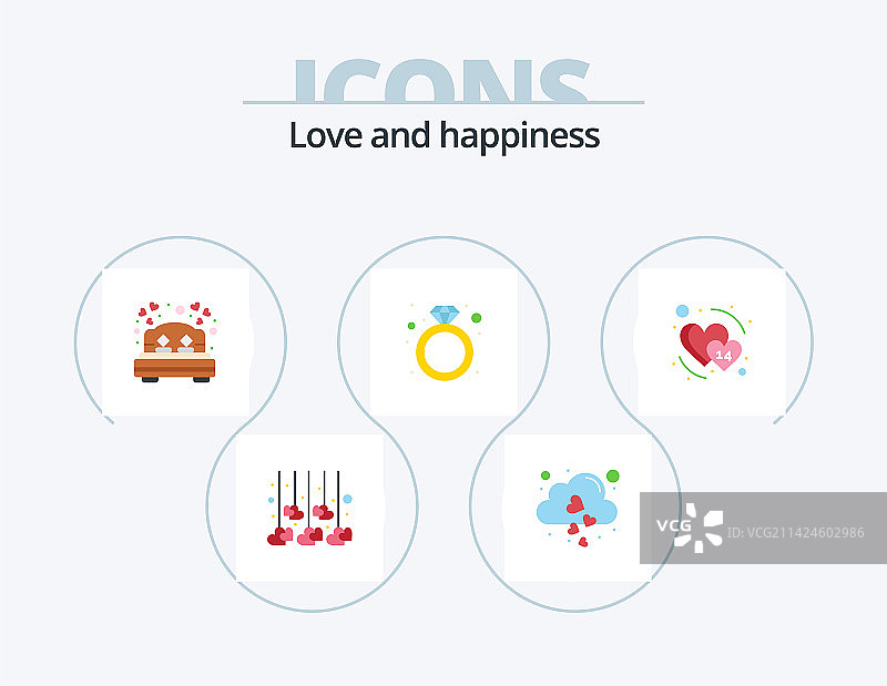 爱心扁平图标包：日期与礼物设计图片素材