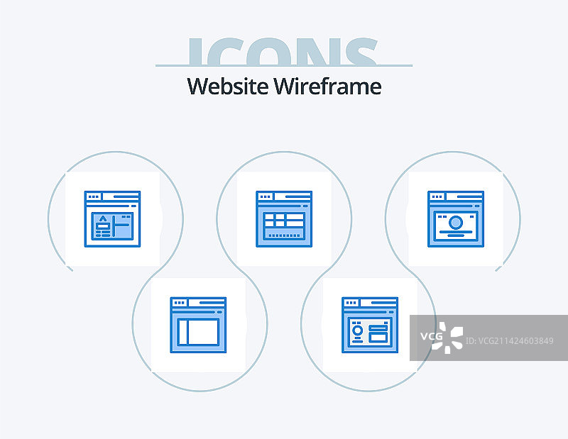 网站线框蓝色图标包（5个图标设计）图片素材