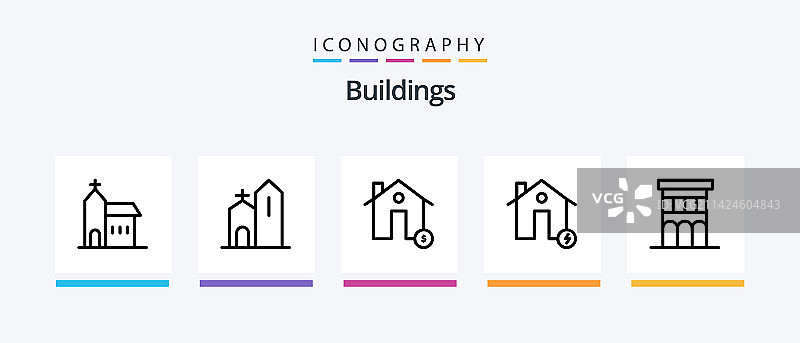 包含教堂的建筑线条图标包图片素材