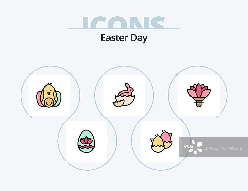 复活节线条填充图标包5个图标设计图片素材