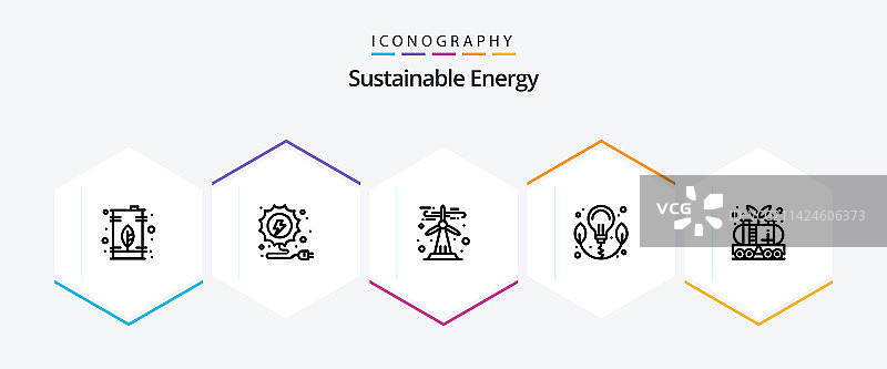 包含25个线条图标的可持续能源图片素材
