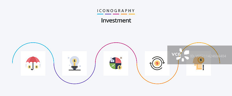 投资扁平风格5图标包，包含投资图片素材