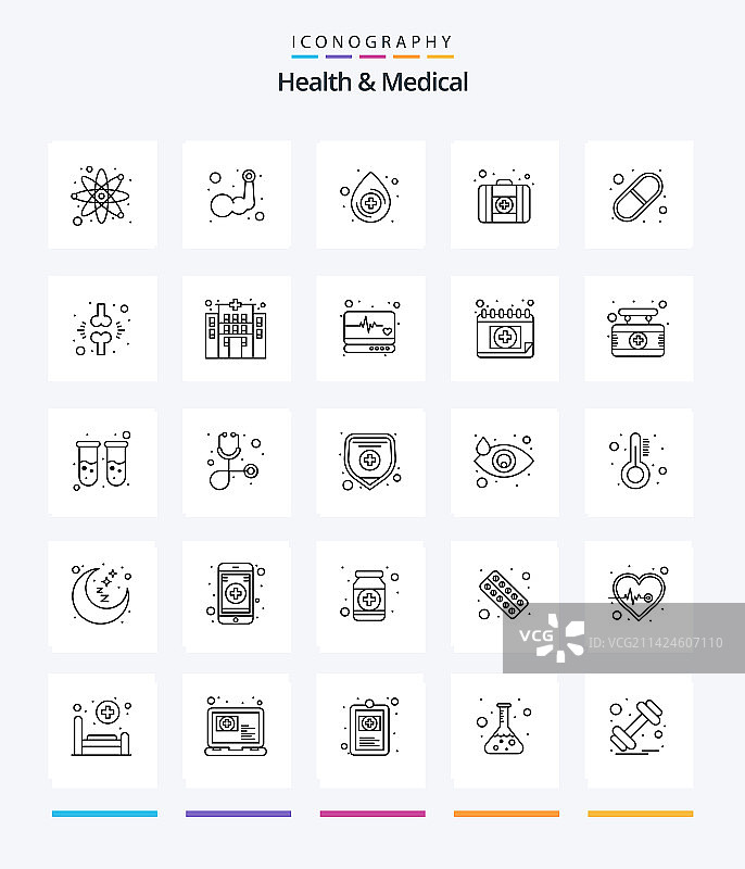 创意健康医疗25个描边图标包图片素材