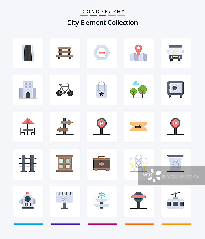 创意城市元素合集25个扁平图标图片素材