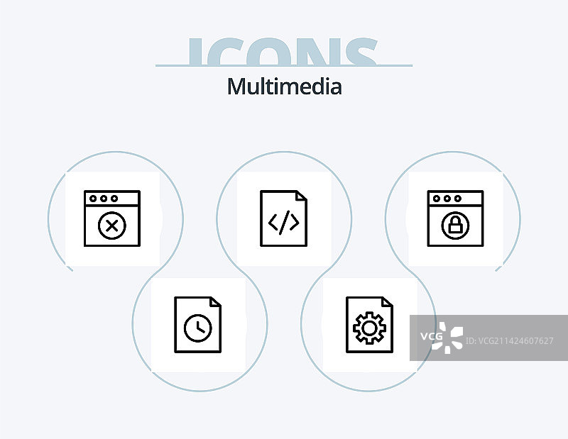 多媒体线性图标包，5个图标设计图片素材