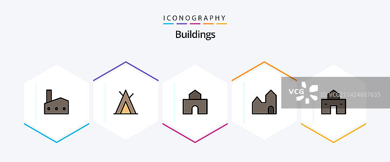 25个填充线条建筑图标包图片素材
