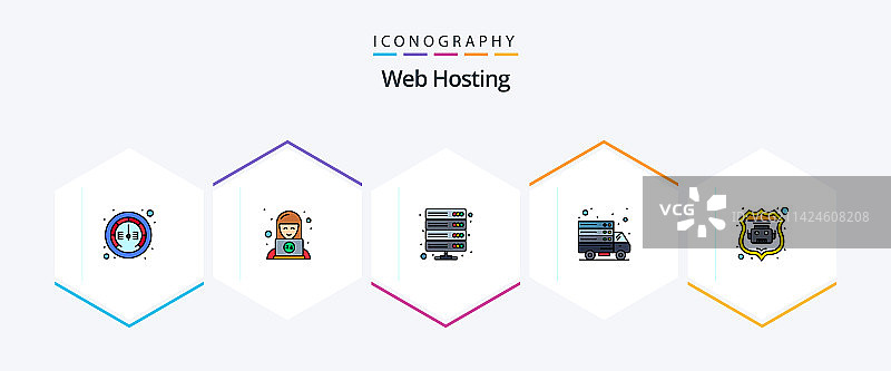 包含25个填充线条图标的虚拟主机图片素材