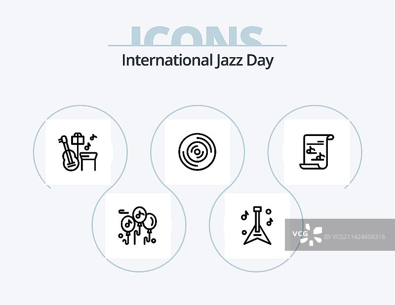 世界爵士乐日线性图标合集5枚图片素材