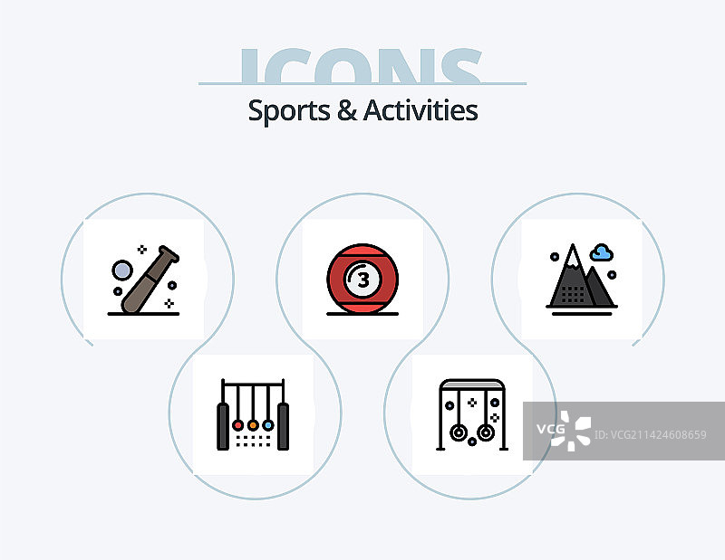 5个体育活动线性填充图标包图片素材