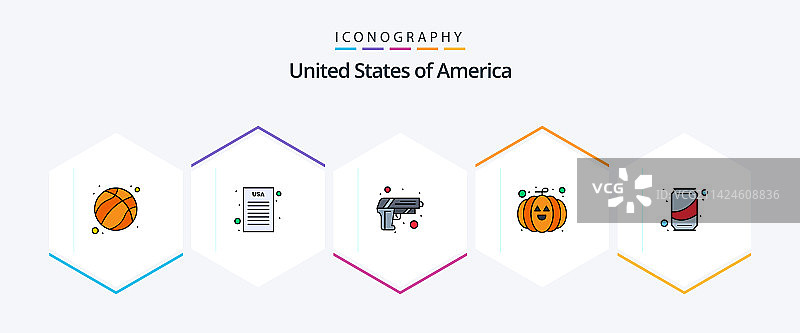 包含可乐罐的美国25个填充轮廓图标包图片素材