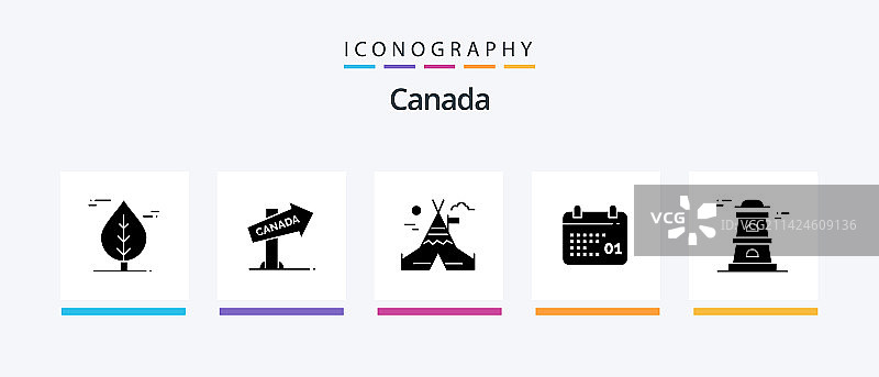 包含塔营地的加拿大字形5图标包图片素材