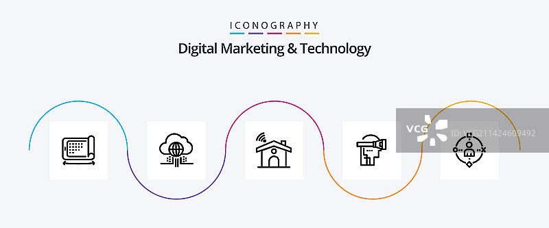 数字营销和技术线性5图标包图片素材