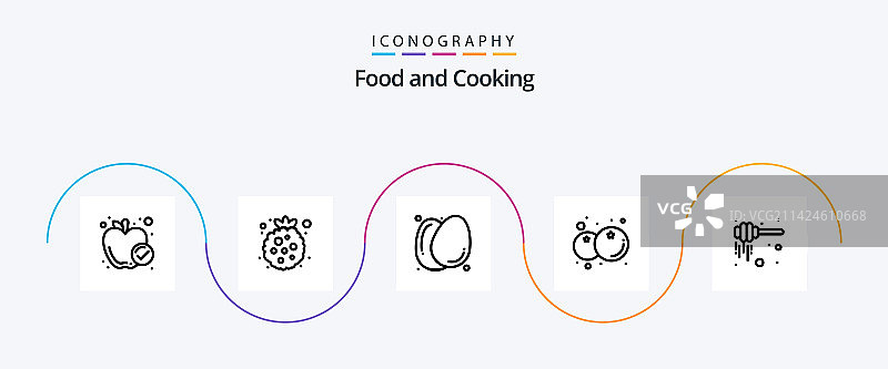 食物线条风格5图标包含蜂蜜健康鸡蛋图片素材