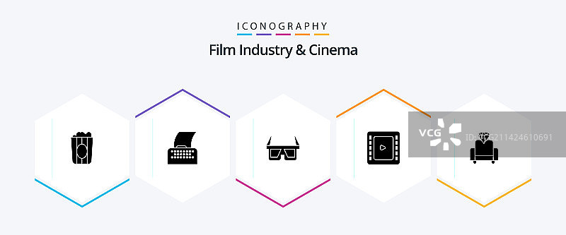 包含媒体电影的cenima 25字形图标包图片素材