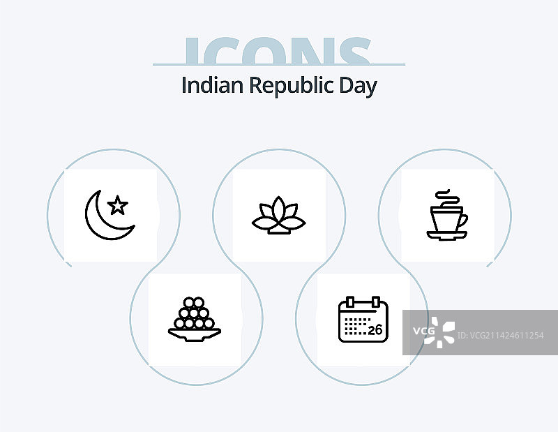 印度共和国日线条图标包5个设计图片素材