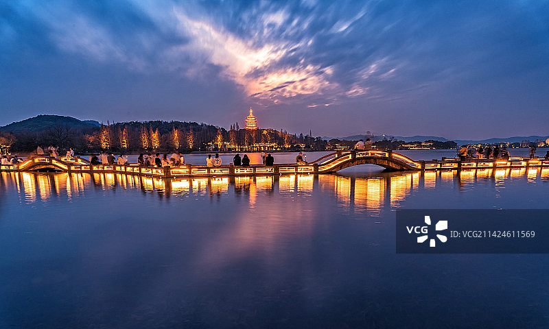 长桥晚霞图片素材