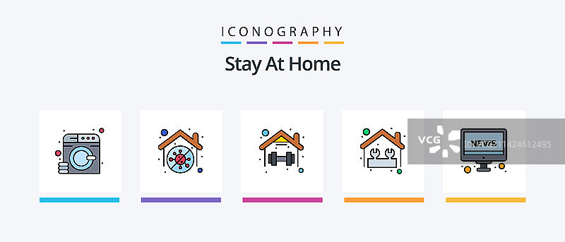 居家隔离系列线性图标（5个装）图片素材