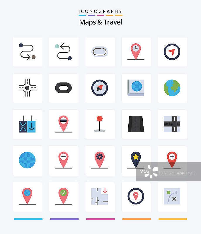 地图旅行2.5D扁平图标包图片素材